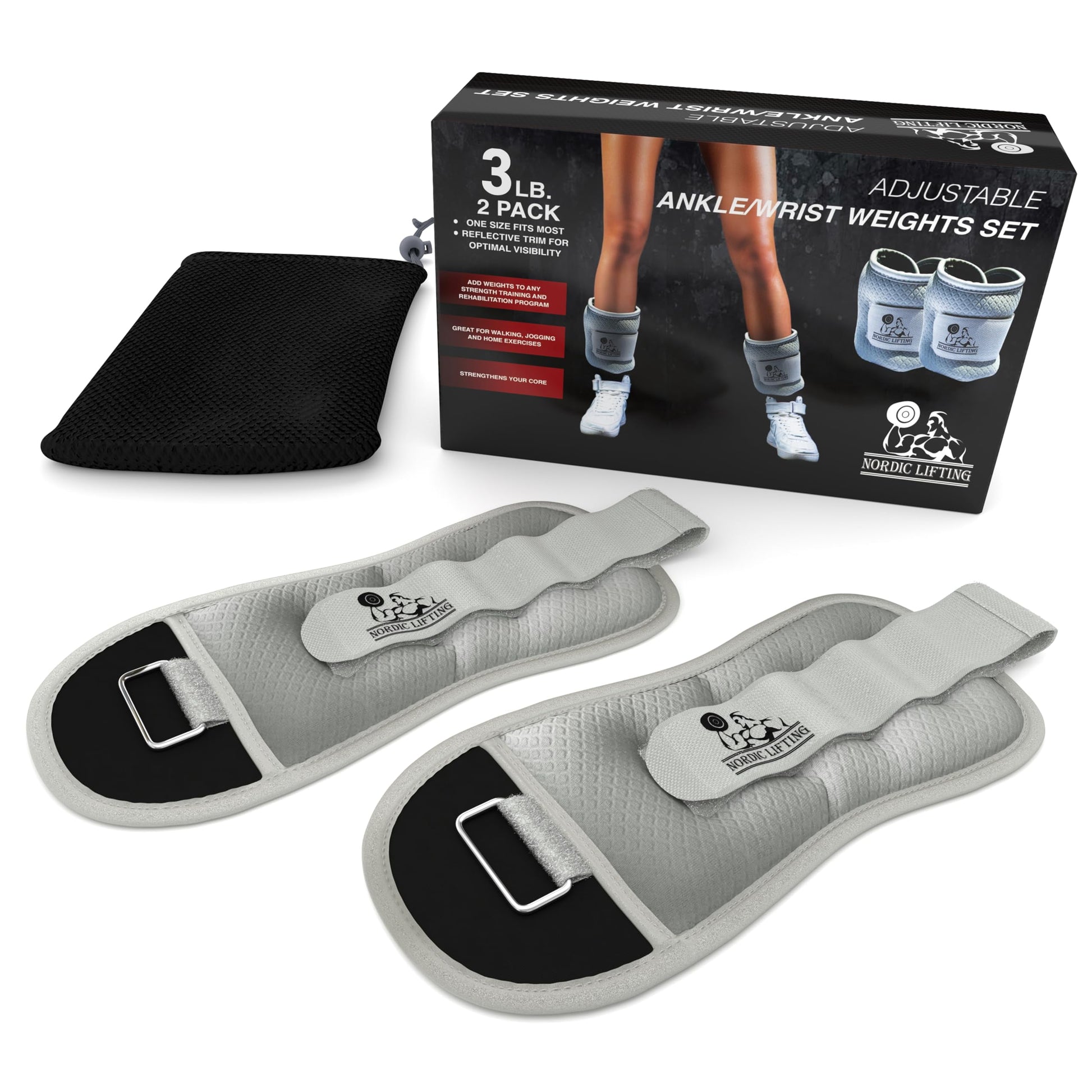 Adjustable Ankle/Wrist Weights (1 Pair) – for Women, Men & Kids - Grey, 3Lbs