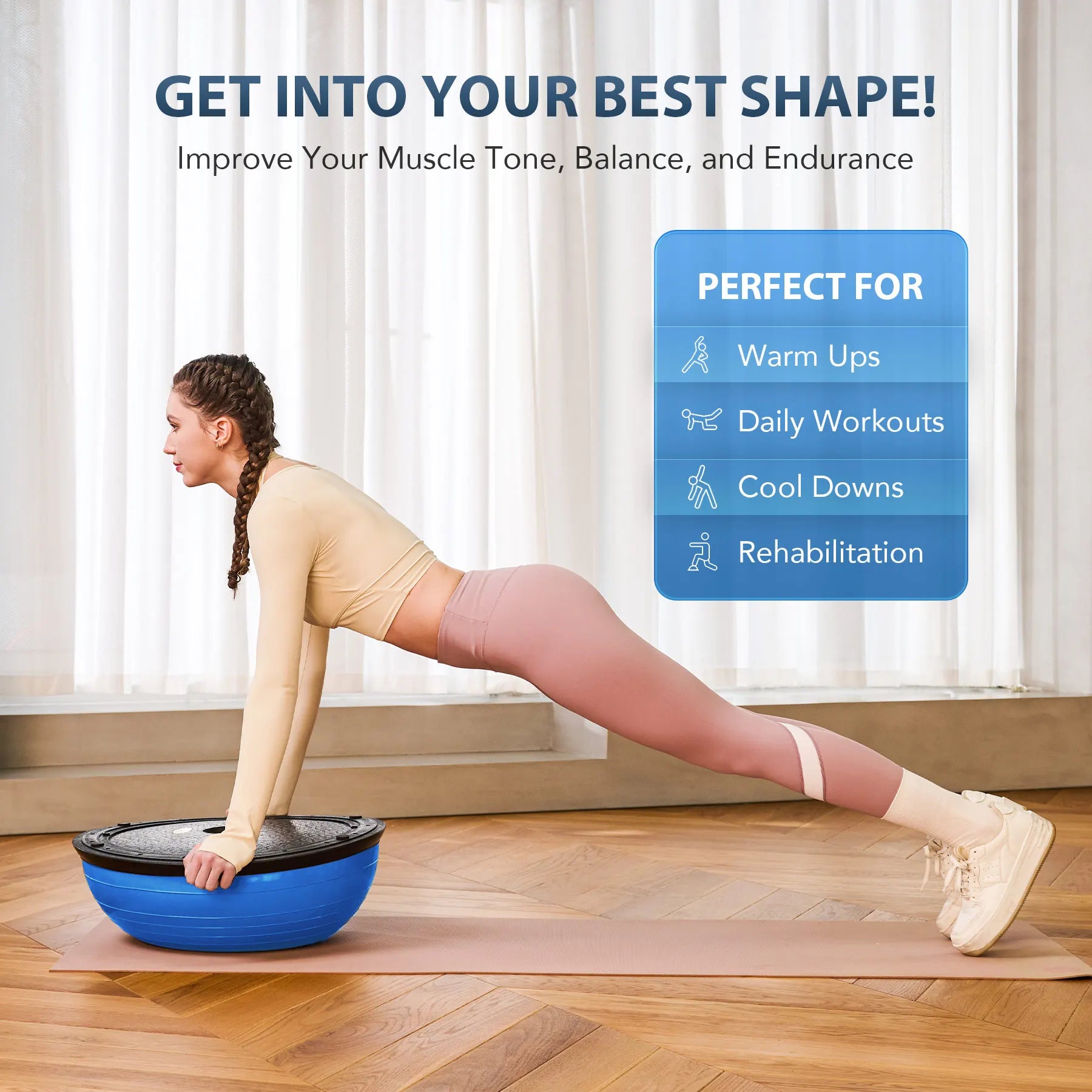 ZELUS Half Ball Balance Trainer with with Resistance Bands and Foot Pump, 23" Inflatable Balance Ball Half Yoga Ball Wobble Ball